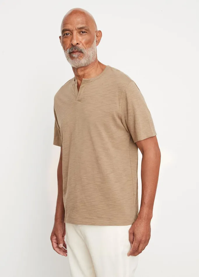 Vince TShirts and Polos Men Slub SplitNeck TShirt Olive Moss