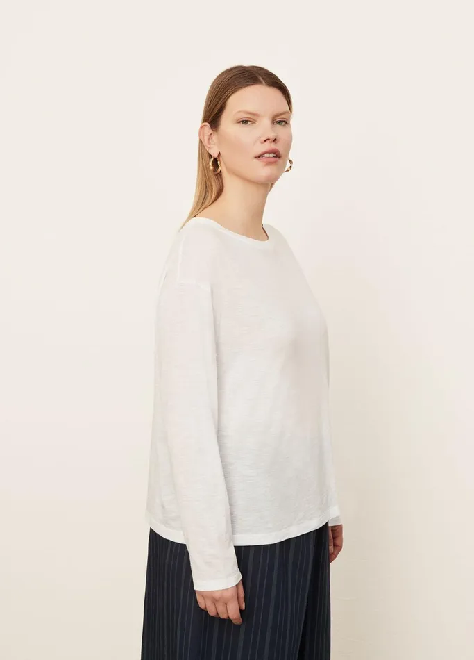 Vince TShirts Women Boxy Long Sleeve Crew Neck TShirt Optic White