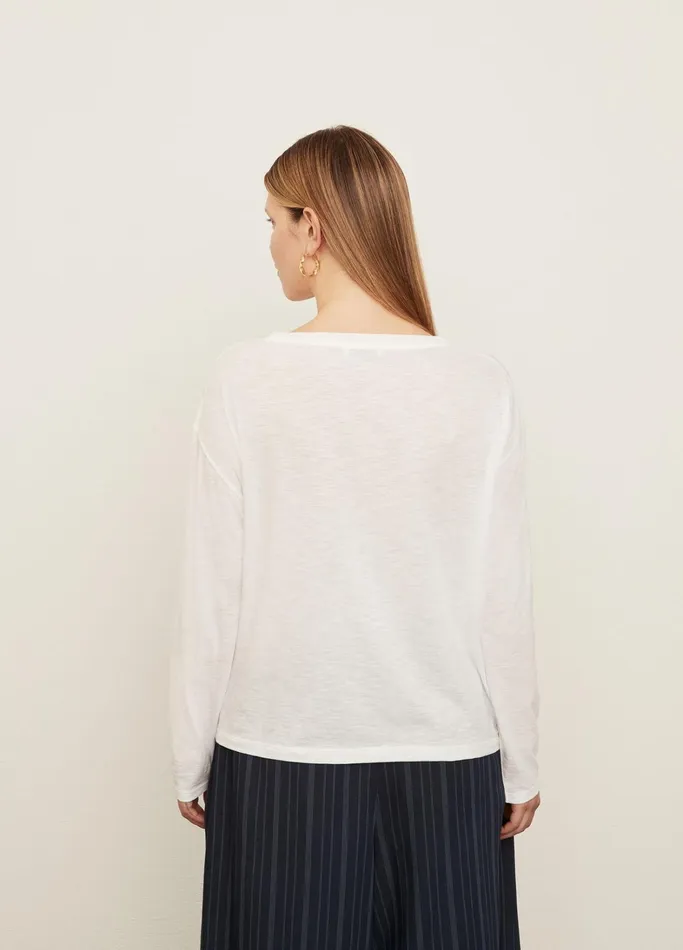 Vince TShirts Women Boxy Long Sleeve Crew Neck TShirt Optic White