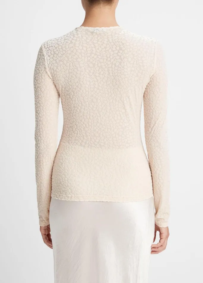 Vince TShirts Women Burnout Velour LongSleeve Top Champagne