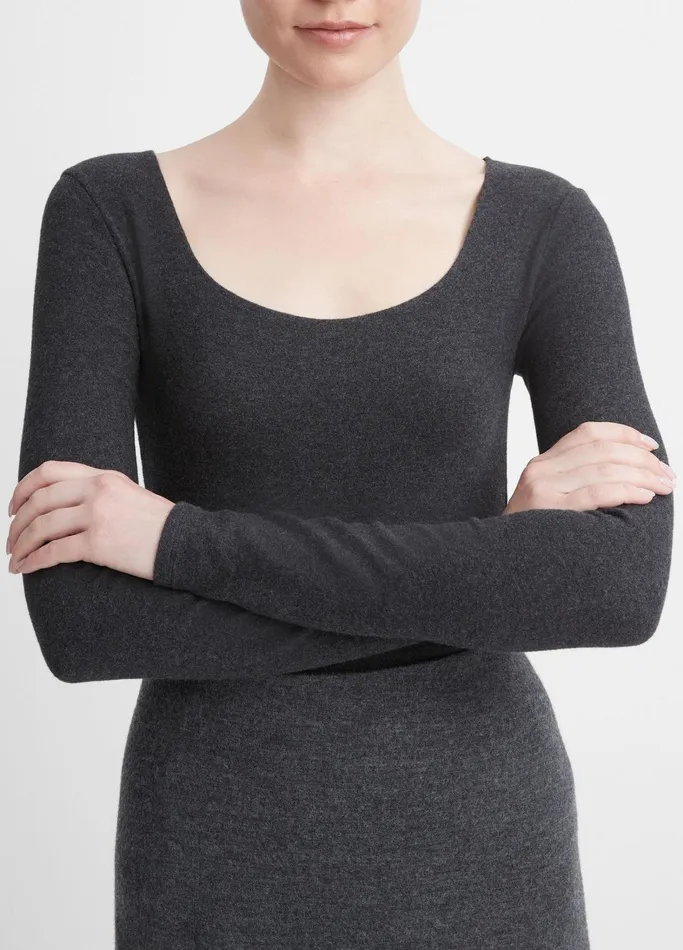 Vince TShirts Women Cozy Scoop Neck Top Heather Charcoal