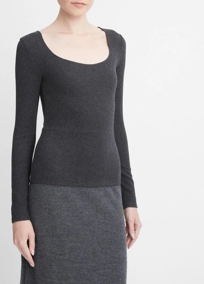 Vince TShirts Women Cozy Scoop Neck Top Heather Charcoal