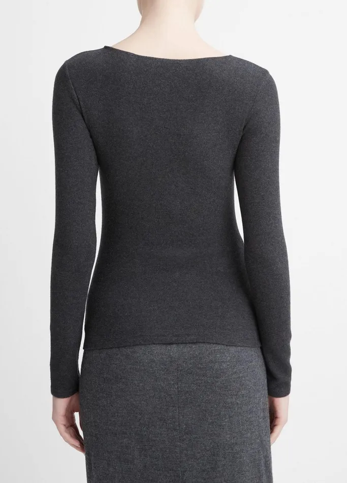 Vince TShirts Women Cozy Scoop Neck Top Heather Charcoal