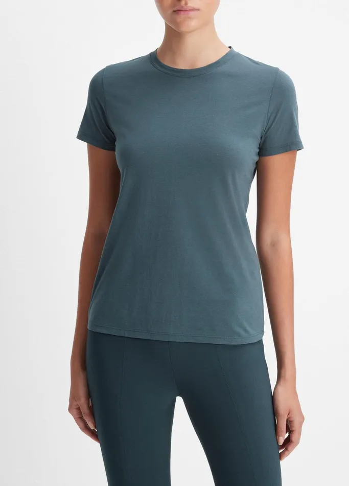 Vince TShirts Women Essential Pima Cotton Crew Neck TShirt Azurine