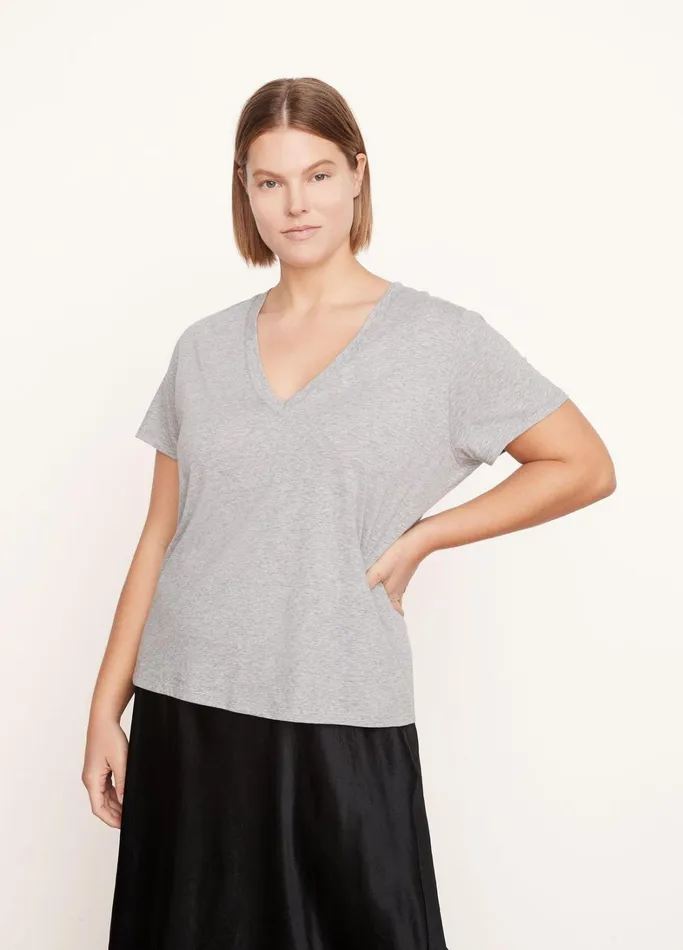 Vince TShirts Women Essential Pima Cotton VNeck TShirt Heather Grey