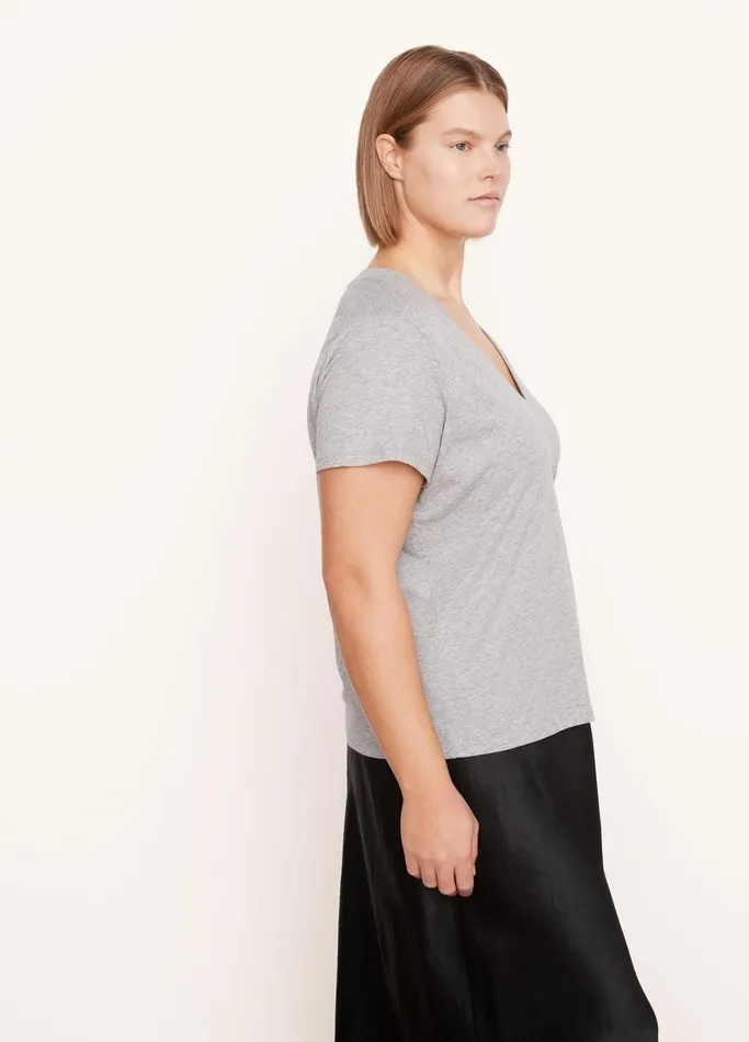 Vince TShirts Women Essential Pima Cotton VNeck TShirt Heather Grey