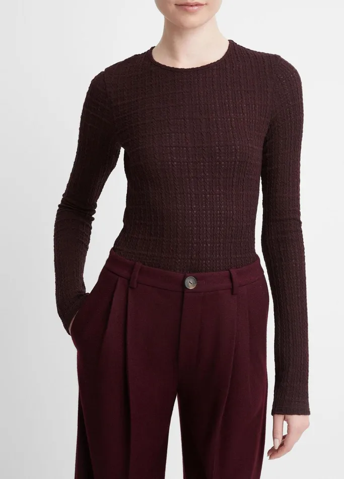 Vince TShirts Women PlaidJacquard LongSleeve Top Black Fig