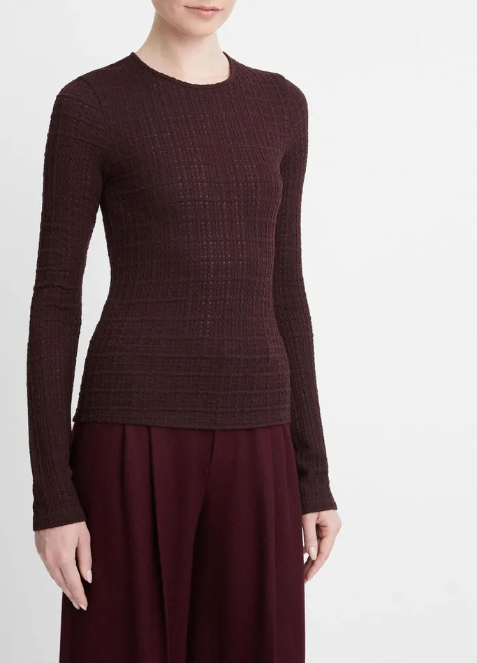 Vince TShirts Women PlaidJacquard LongSleeve Top Black Fig