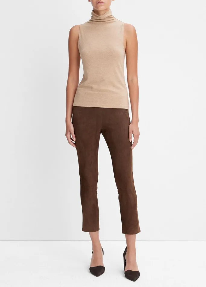 Vince TShirts Women Sleeveless Turtleneck Top Heather Cashew