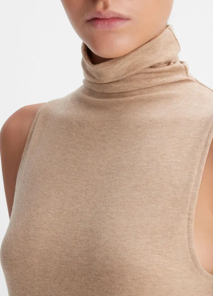 Vince TShirts Women Sleeveless Turtleneck Top Heather Cashew