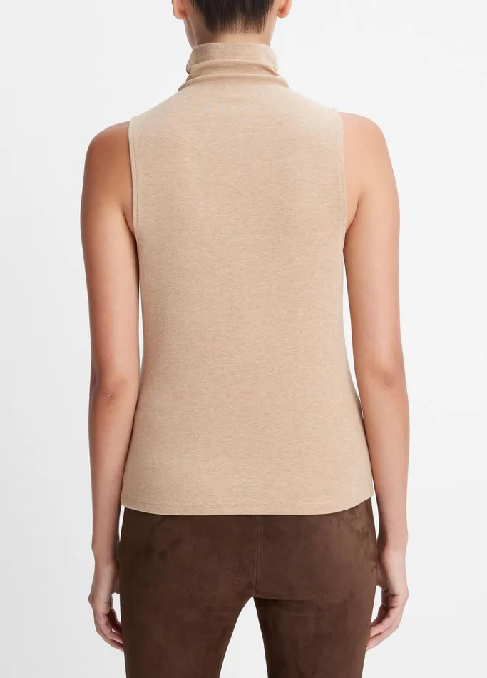 Vince TShirts Women Sleeveless Turtleneck Top Heather Cashew