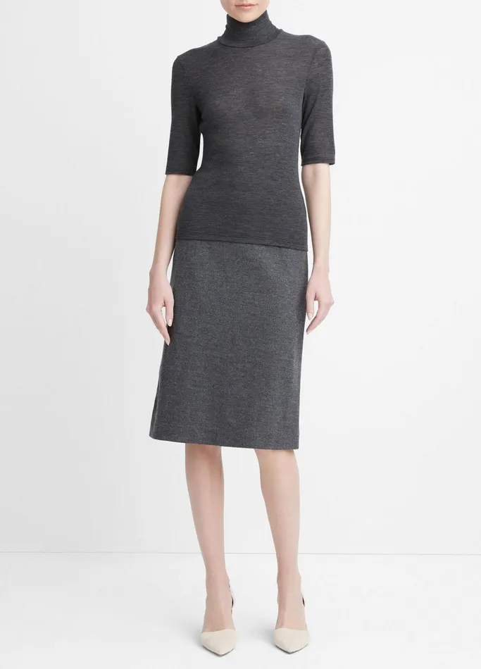 Vince TShirts Women Wool ElbowSleeve Turtleneck Top Heather Charcoal