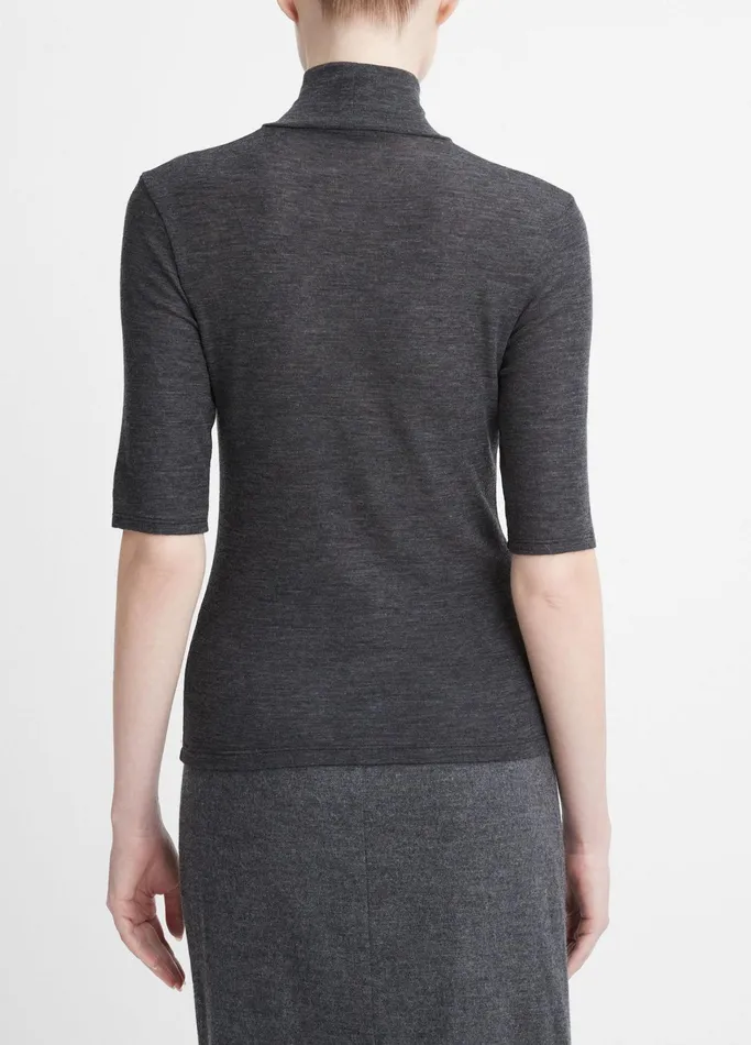 Vince TShirts Women Wool ElbowSleeve Turtleneck Top Heather Charcoal