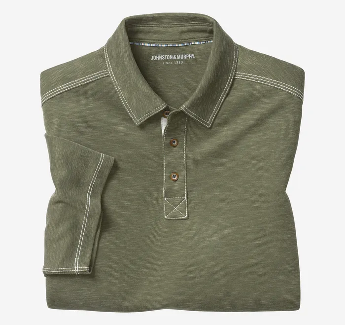 Vintage Slub Polo Olive Polos and Tees Johnston and Murphy Men