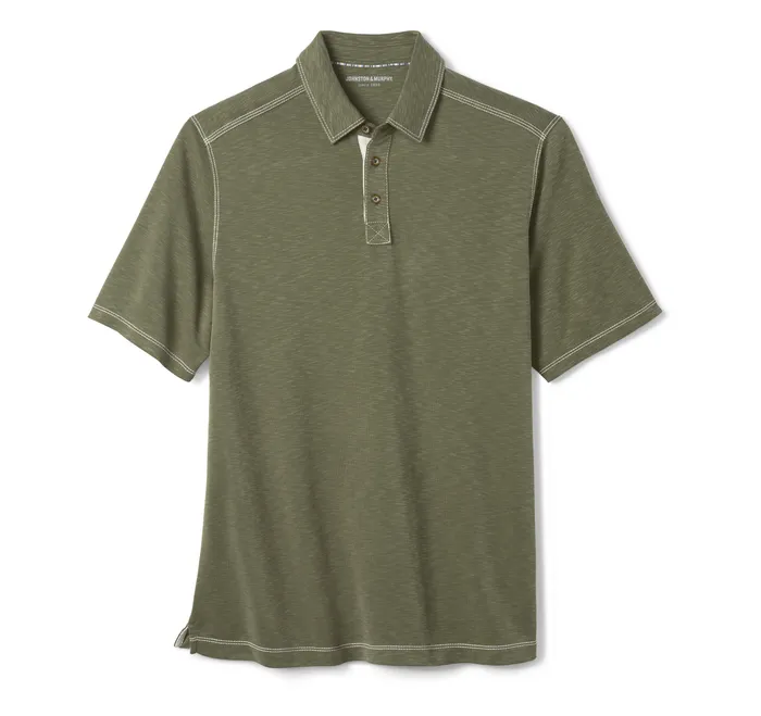 Vintage Slub Polo Olive Polos and Tees Johnston and Murphy Men