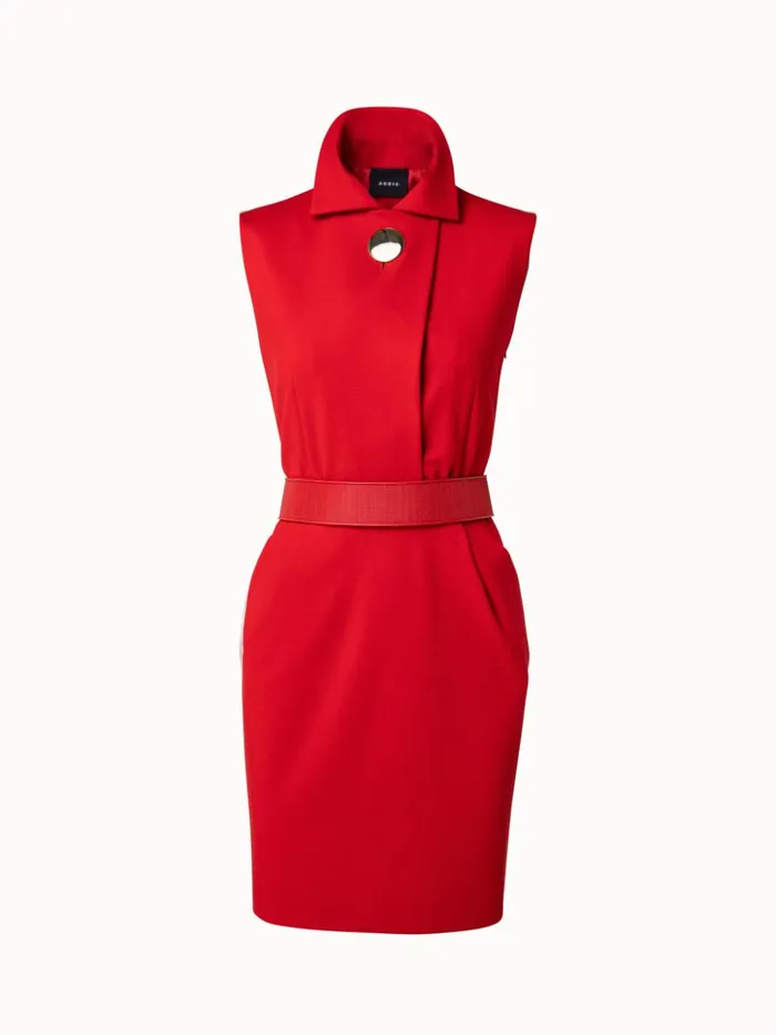 Viscose Wool Jersey Dress With Horsehair Belt Red Women Akris Dresses