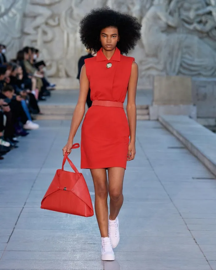 Viscose Wool Jersey Dress With Horsehair Belt Red Women Akris Dresses