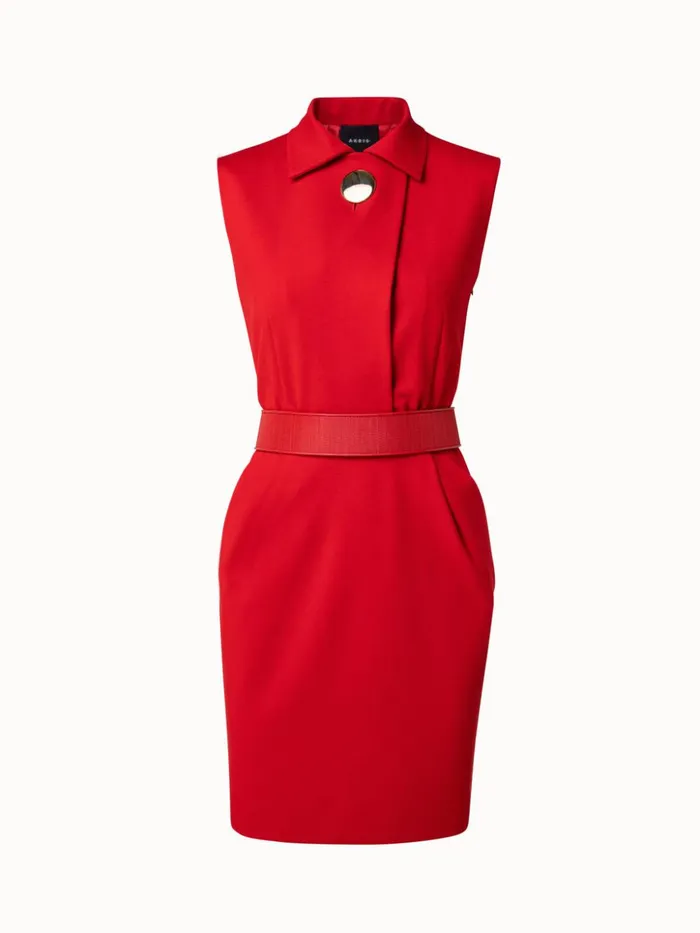 Viscose Wool Jersey Dress With Horsehair Belt Red Women Akris Dresses
