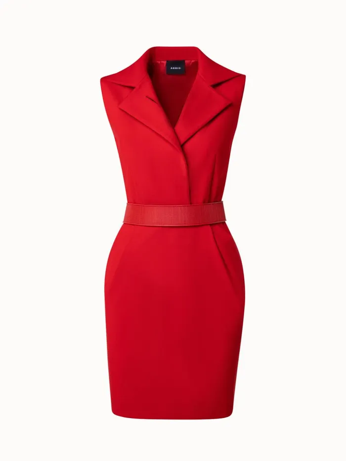 Viscose Wool Jersey Dress With Horsehair Belt Red Women Akris Dresses