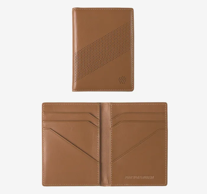Wallets Johnston and Murphy Men Richmond Perforated Bifold Card Case Tan