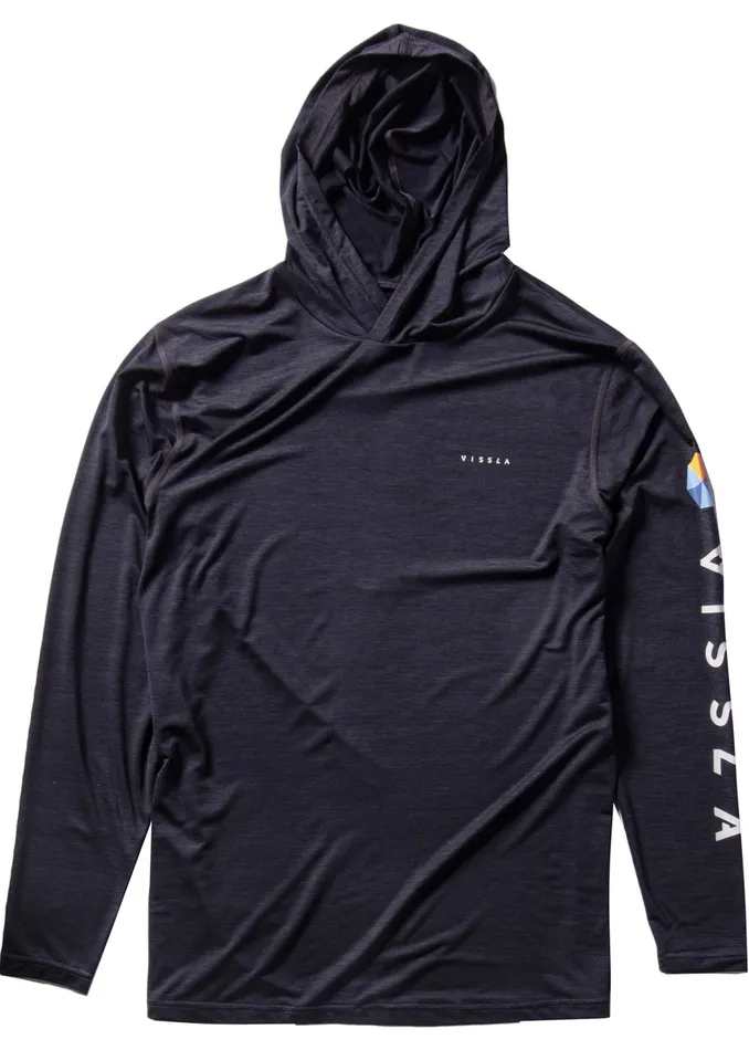 Wetsuit Tops and Lycra Twisted Eco Hooded Long Sleeve Lycra Rash Guard Black Heather 2 8211 Vissla Men