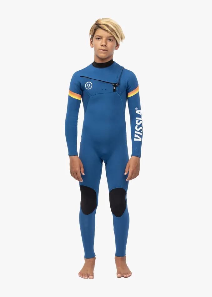 Wetsuits Vissla Youth 7 Seas Boys Raditude 43 Full Chest Zip Wetsuit Harbor Blue