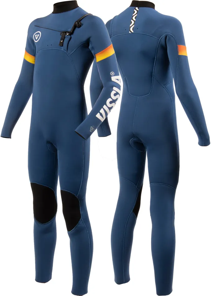 Wetsuits Vissla Youth 7 Seas Boys Raditude 43 Full Chest Zip Wetsuit Harbor Blue
