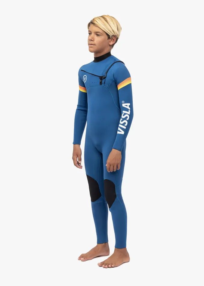 Wetsuits Vissla Youth 7 Seas Boys Raditude 43 Full Chest Zip Wetsuit Harbor Blue