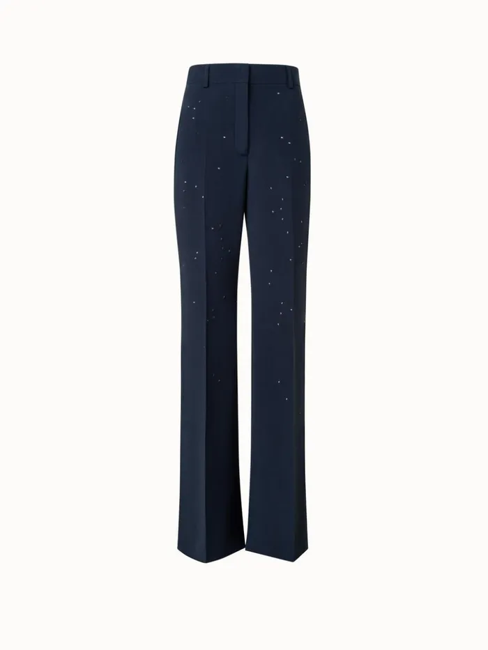 Wide Straight Leg Pants With Swarovski Stars Navy Women Akris Pants