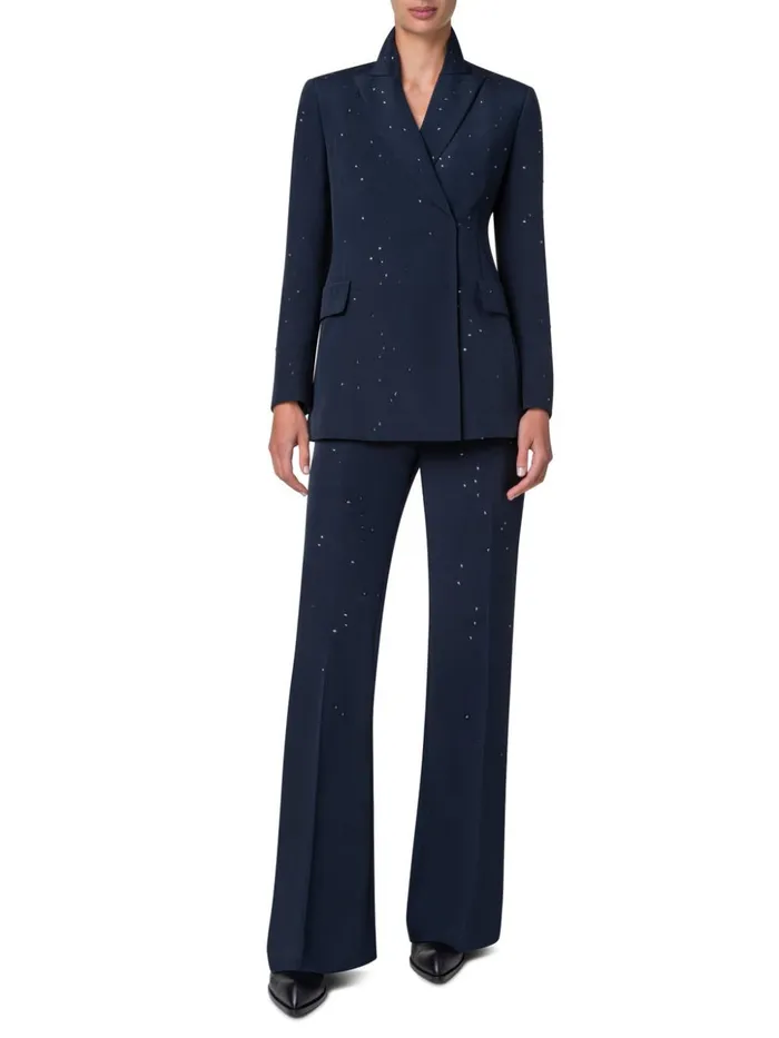 Wide Straight Leg Pants With Swarovski Stars Navy Women Akris Pants