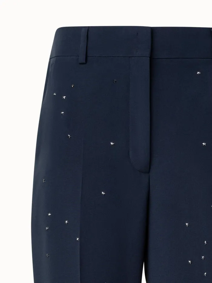 Wide Straight Leg Pants With Swarovski Stars Navy Women Akris Pants