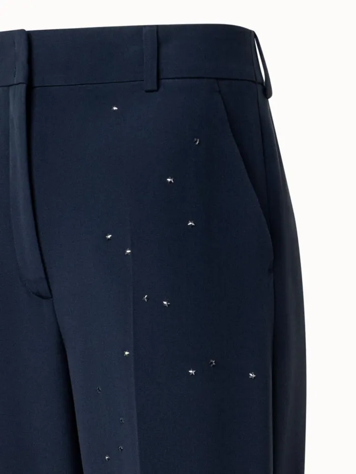 Wide Straight Leg Pants With Swarovski Stars Navy Women Akris Pants