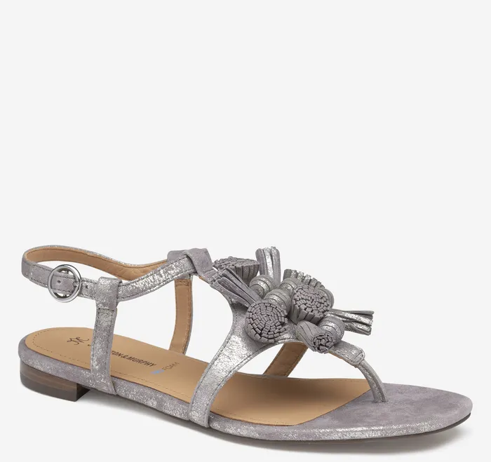 Women8217s Shoes Johnston and Murphy Women Lilly Tassel Thong Silver Metallic Kid Suede