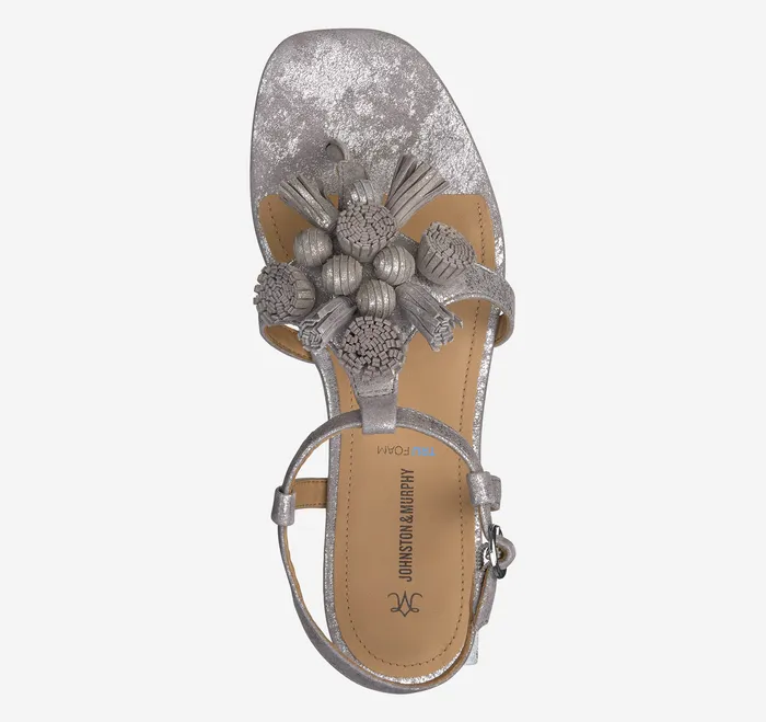 Women8217s Shoes Johnston and Murphy Women Lilly Tassel Thong Silver Metallic Kid Suede