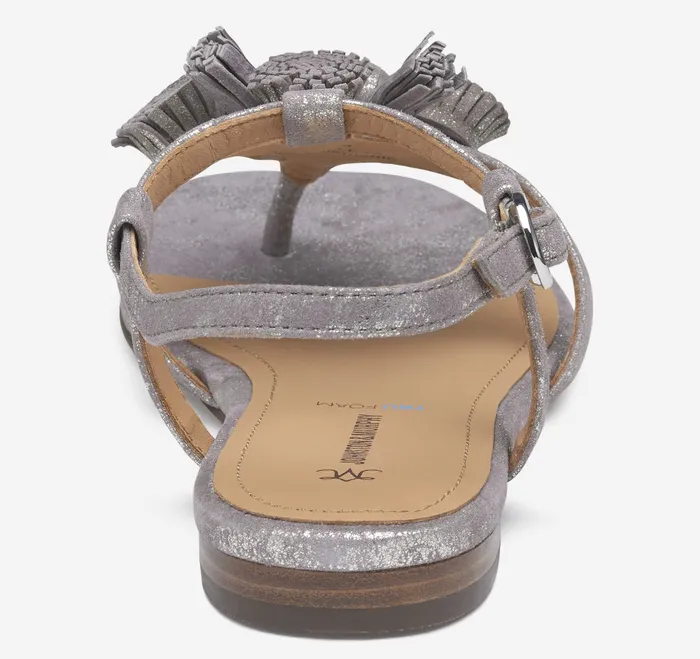 Women8217s Shoes Johnston and Murphy Women Lilly Tassel Thong Silver Metallic Kid Suede