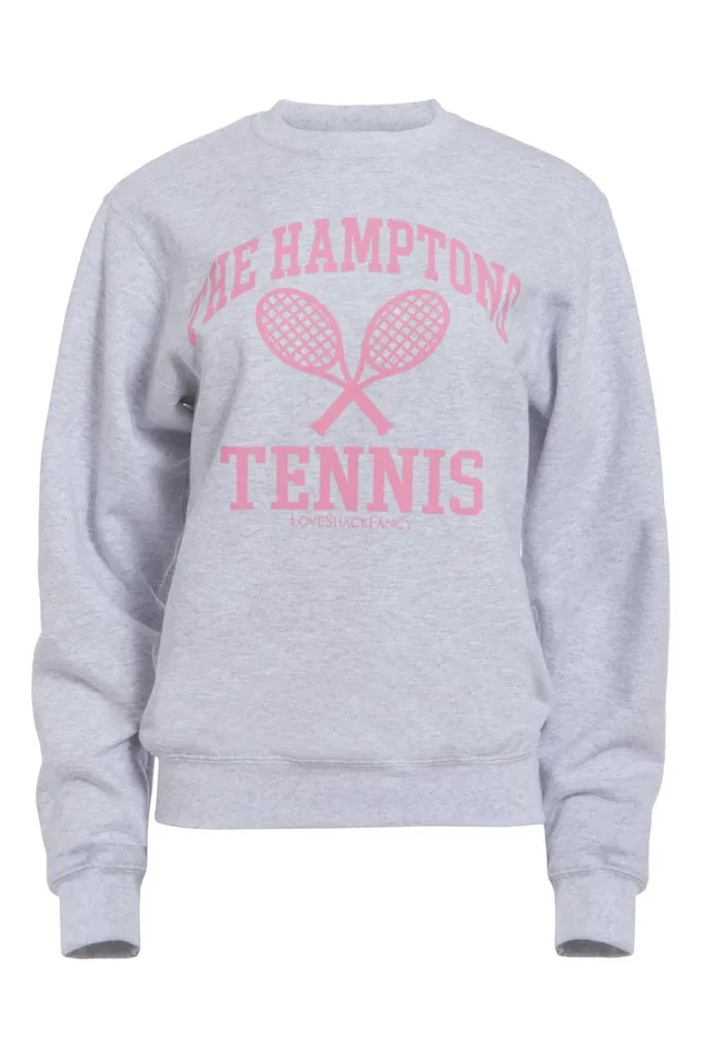 Women Active LoveShackFancy First Port The Hamptons Tennis Crew Neck Ash Grey Pink Font