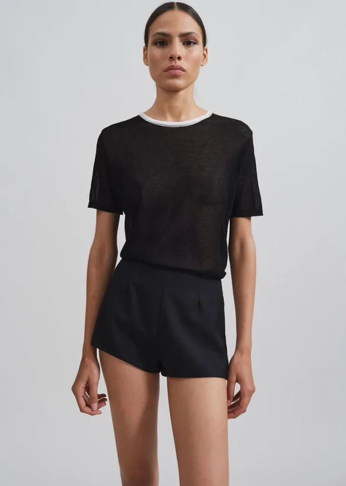 Women Aimee Sheer Cropped TShirt 8211 Black The Frankie Shop Tops