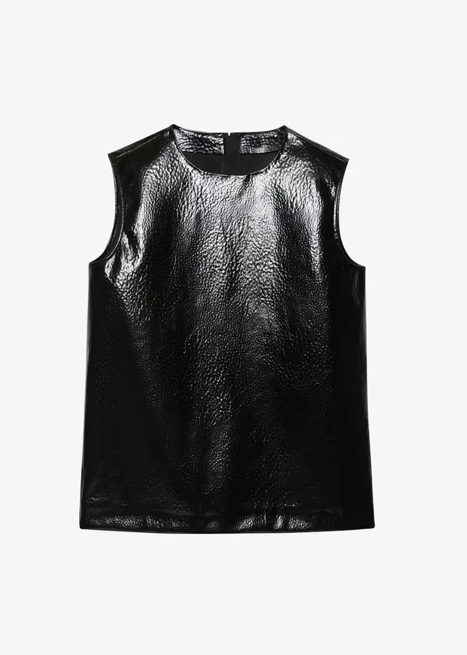 Women Amaris Crackled Faux Leather Tank Top 8211 Black The Frankie Shop Tops