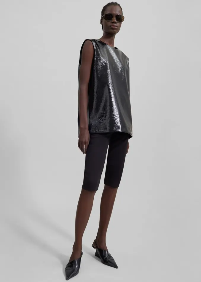 Women Amaris Crackled Faux Leather Tank Top 8211 Black The Frankie Shop Tops