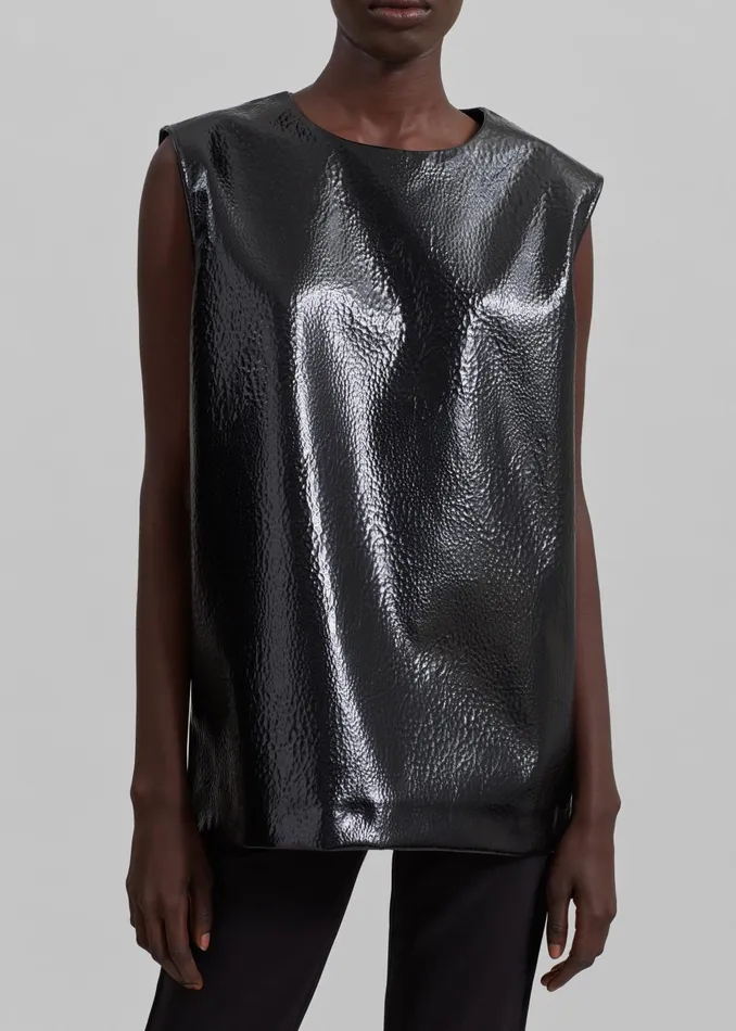 Women Amaris Crackled Faux Leather Tank Top 8211 Black The Frankie Shop Tops