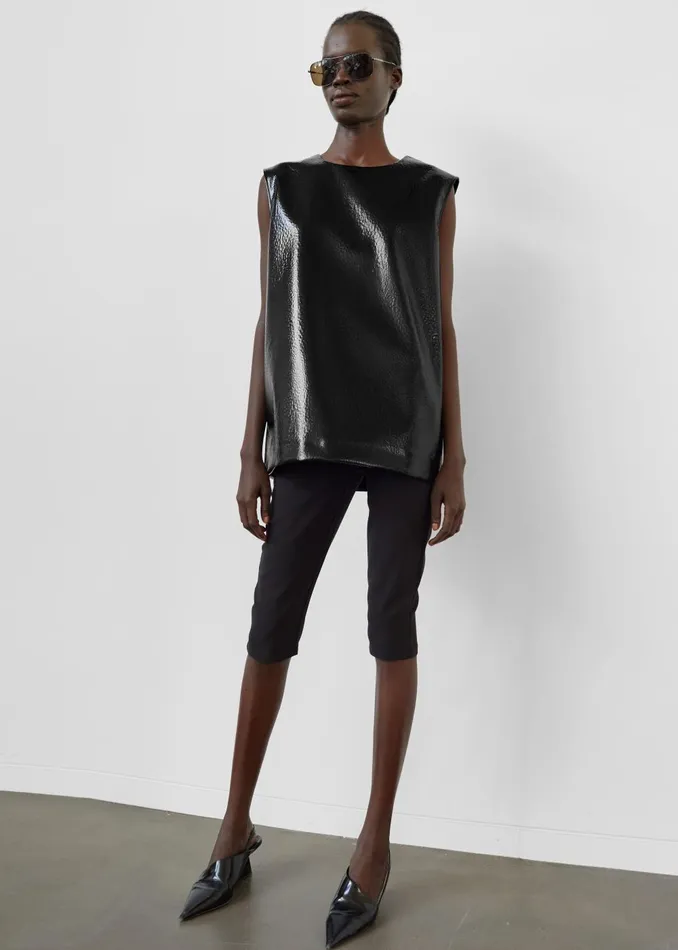 Women Amaris Crackled Faux Leather Tank Top 8211 Black The Frankie Shop Tops
