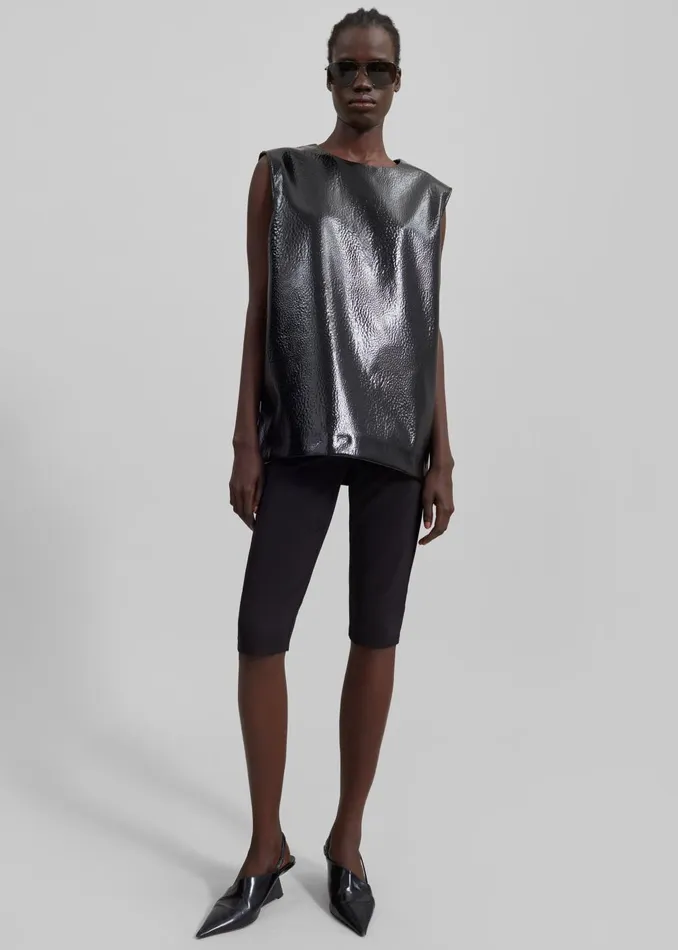 Women Amaris Crackled Faux Leather Tank Top 8211 Black The Frankie Shop Tops