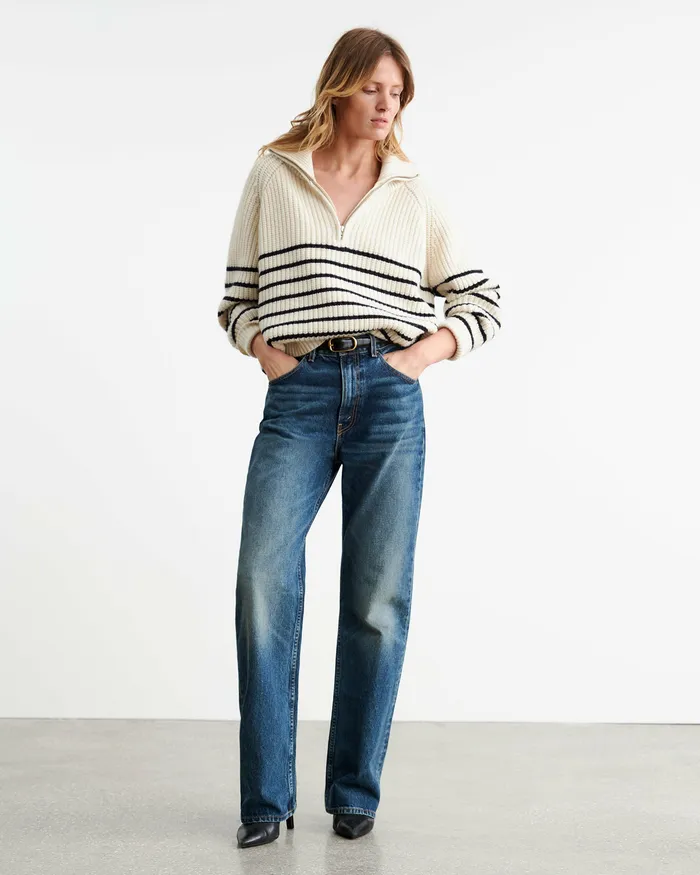 Women AMELINA CASHMERE SWEATER IvoryDark Navy Stripe Knits and Sweaters Nili Lotan