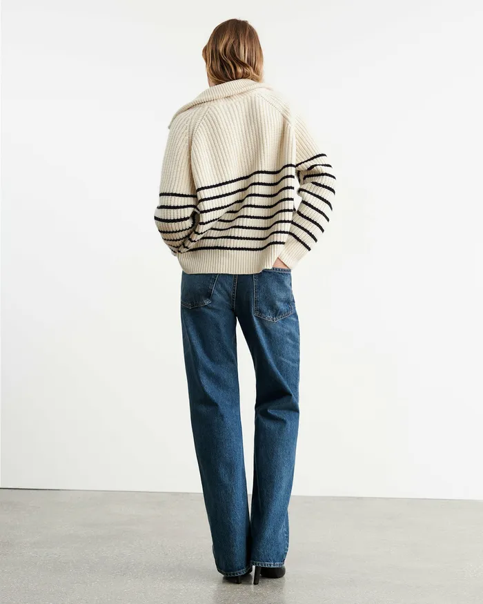 Women AMELINA CASHMERE SWEATER IvoryDark Navy Stripe Knits and Sweaters Nili Lotan