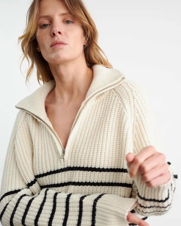 Women AMELINA CASHMERE SWEATER IvoryDark Navy Stripe Knits and Sweaters Nili Lotan