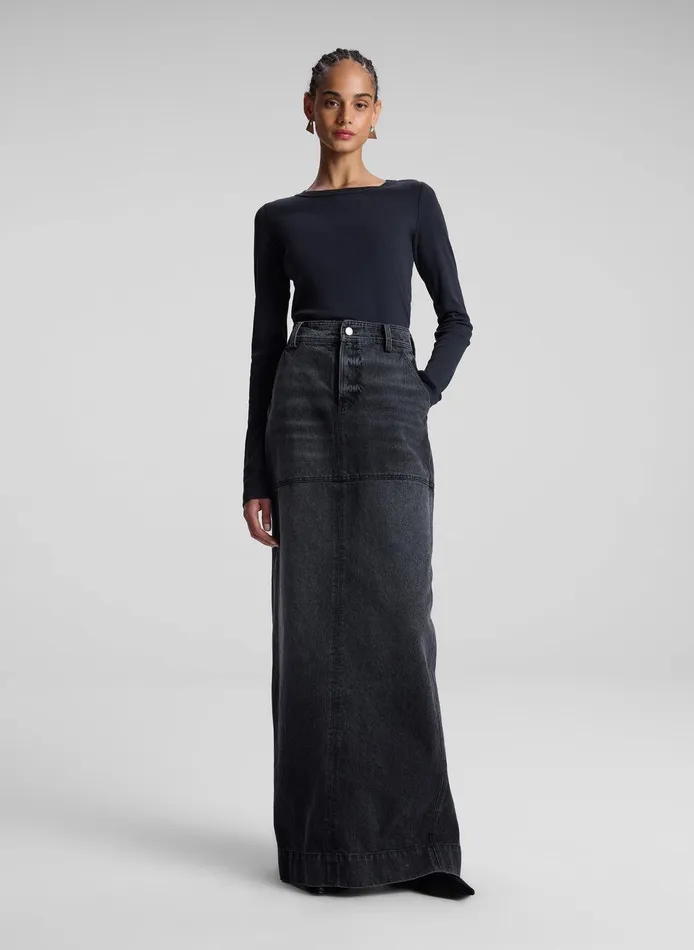 Women Ari Cotton Rib Long Sleeve Tee Black ALC Tees and Tanks