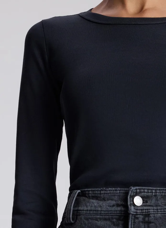 Women Ari Cotton Rib Long Sleeve Tee Black ALC Tees and Tanks