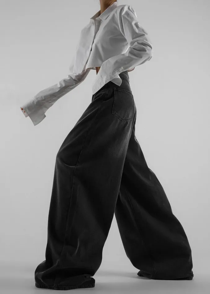 Women Ashford Wide Leg Jeans 8211 Black Wash The Frankie Shop Bottoms