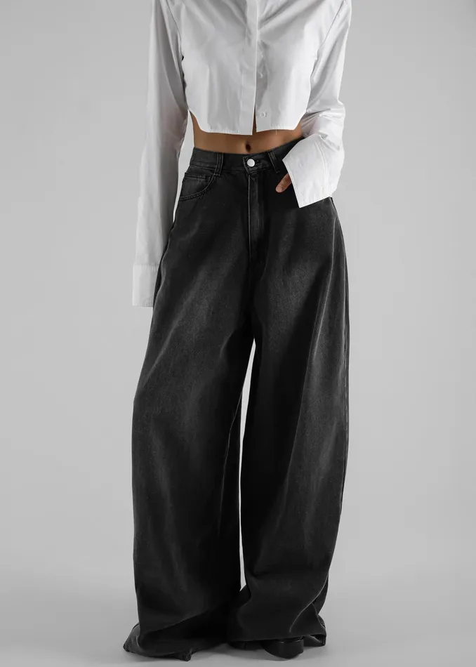 Women Ashford Wide Leg Jeans 8211 Black Wash The Frankie Shop Bottoms