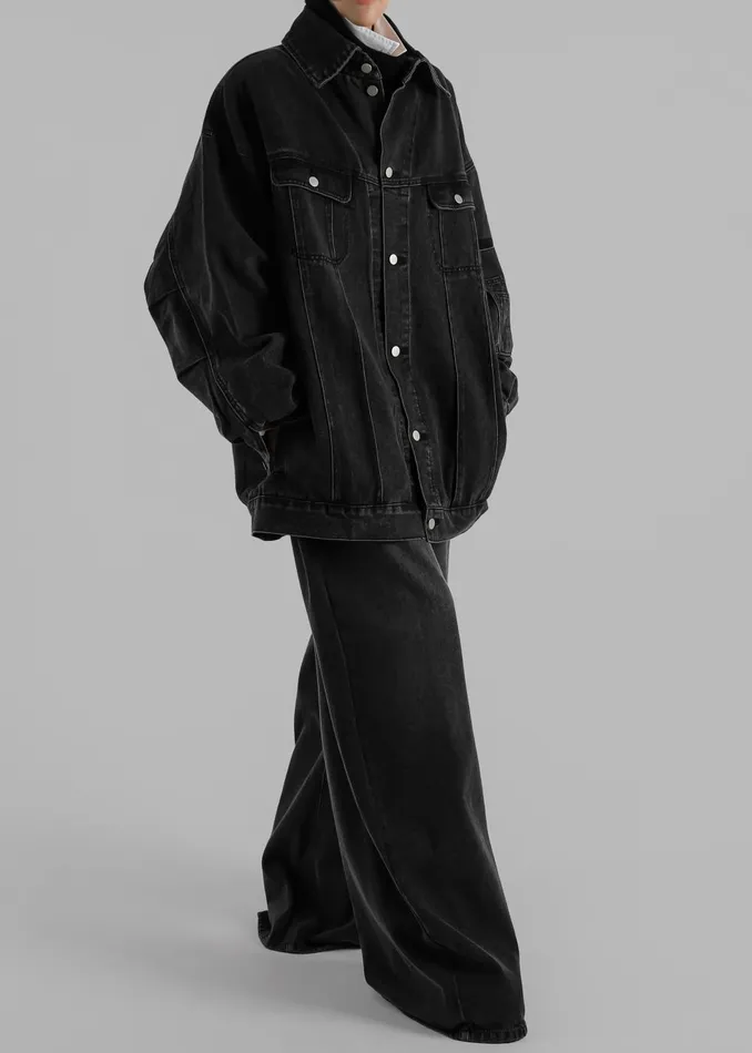 Women Ashford Wide Leg Jeans 8211 Black Wash The Frankie Shop Bottoms